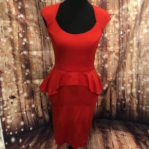 BEBE PEPLUM DRESS with gorgeous open back